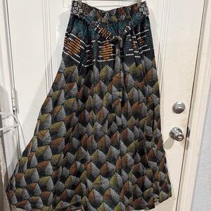 Satsuma African Print Maxi Skirt Ankara Geometric Tribal Belted Elastic Waist